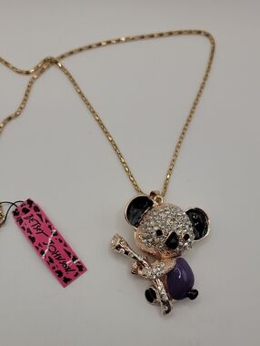 Betsey Johnson Gold Koala Pendant Necklace with Black & Purple Accents